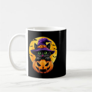 Black Cat Witch Pumpkin Bats Halloween Fall Autumn Coffee Mug