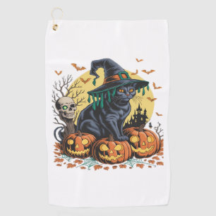 Black Cat Witch Scary Halloween Pumpkin Oversized  Golf Towel
