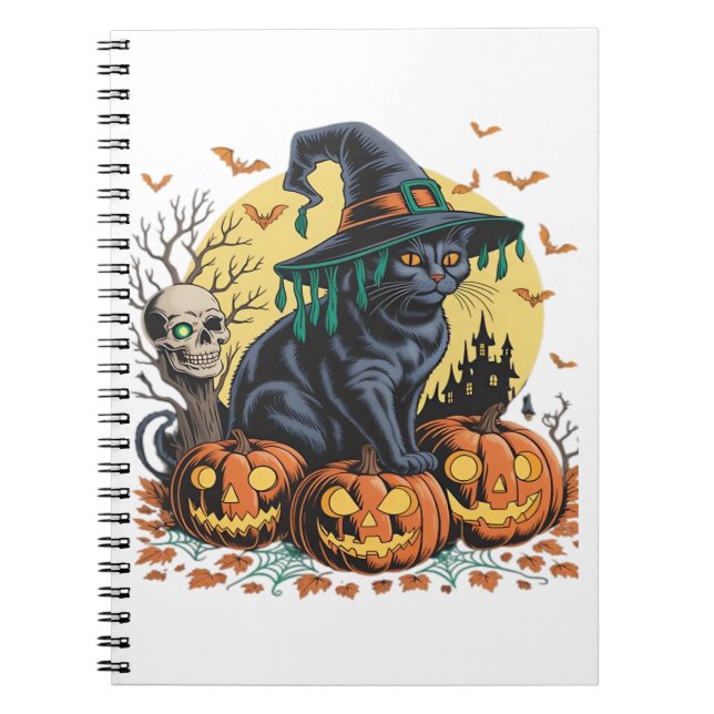 Black Cat Witch Scary Halloween Pumpkin Oversized  Notebook (Front)