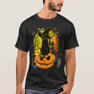 Black Cat Witch Scary Halloween Pumpkin Women T-Shirt