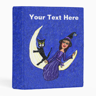 Black Cat Witch Sitting on Moon Tiny Sparkles Mini Binder