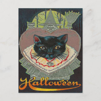 Black Cat Witch Witching Hour Full Moon Postcard