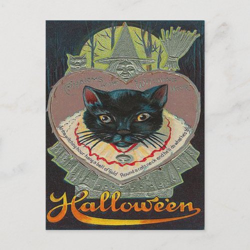 Black Cat Witch Witching Hour Full Moon Postcard