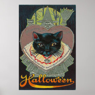 Black Cat Witch Witching Hour Full Moon Poster