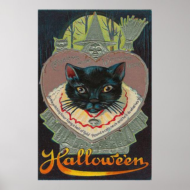 Black Cat Witch Witching Hour Full Moon Poster (Front)