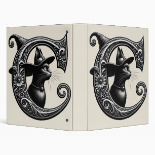 Black Cat Witch Witchy Letter C Custom Initial 3 Ring Binder
