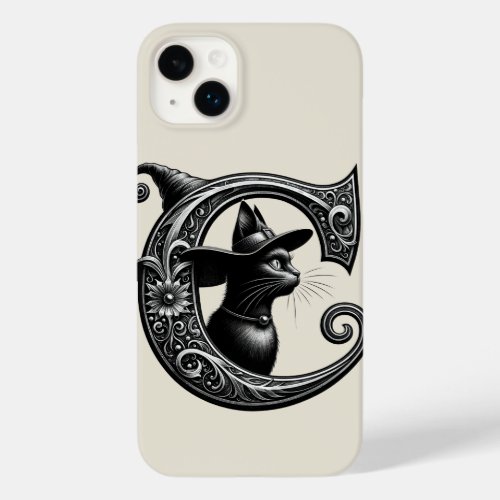Black Cat Witch Witchy Letter C Custom Initial  Case_Mate iPhone 14 Plus Case