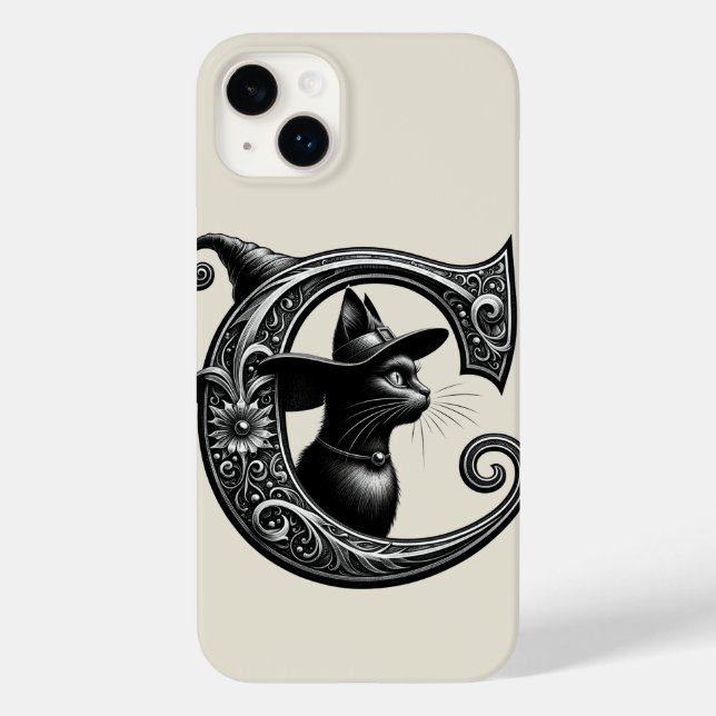 Black Cat Witch Witchy Letter C Custom Initial  Case-Mate iPhone Case (Back)