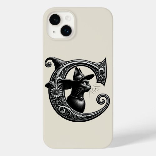 Black Cat Witch Witchy Letter C Custom Initial  Case_Mate iPhone 14 Plus Case