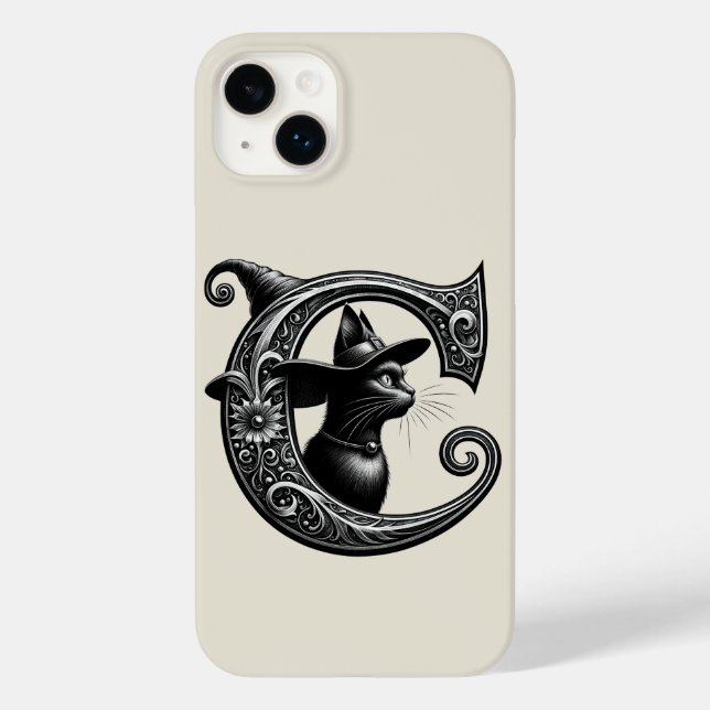 Black Cat Witch Witchy Letter C Custom Initial  Case-Mate iPhone Case (Back)