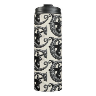 Black Cat Witch Witchy Letter C Custom Initial Thermal Tumbler