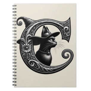 Black Cat Witch Witchy Letter C Magic Spell  Notebook
