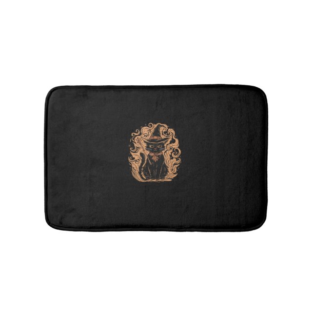Black Cat Witch Wizard Mystical Cute Black Cat Lov Bath Mat (Front)
