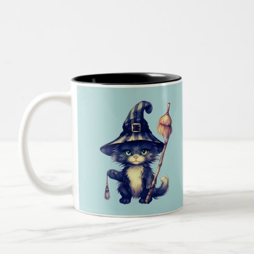 Black Cat Witches Hat Creepy Spooky Fun Halloween Two_Tone Coffee Mug