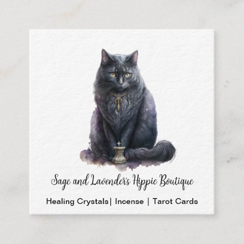 Black Cat Witchs Familiar  Square Business Card