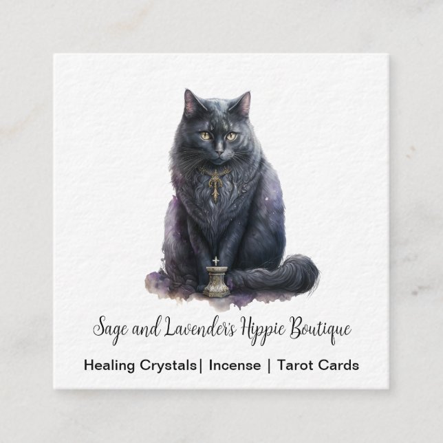 Black Cat Witch's Familiar  Square Business Card (Front)