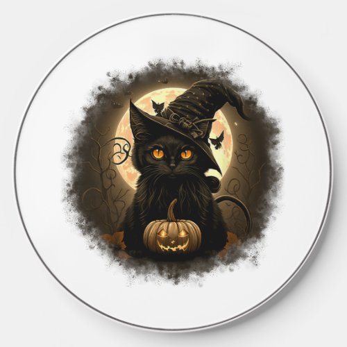 Black Cat Witchy Pumpkin Moon Spooky Halloween Wom Wireless Charger