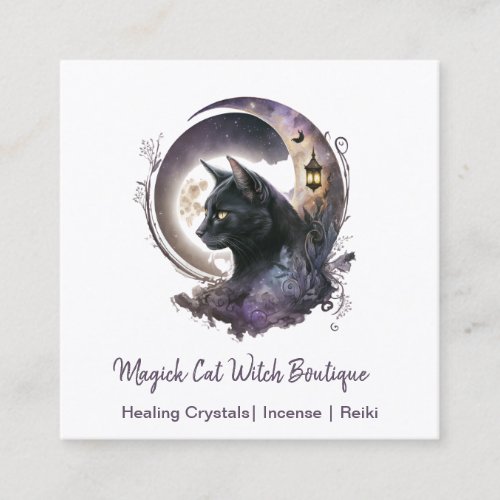 Black Cat Witchy Square Business Card