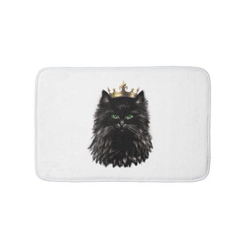 Black Cat with a Crown DIgital Art  Bath Mat