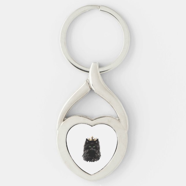 Black Cat with a Crown DIgital Art  Keychain (Front)