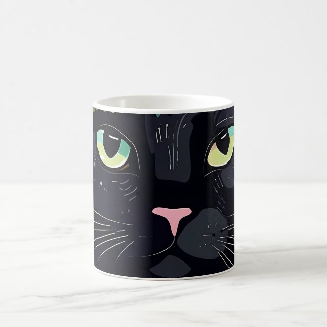 Black cat with a floral crown coffee mug (Center)