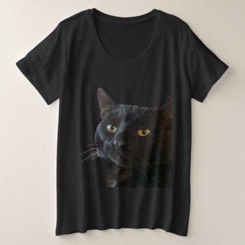 Black Cat With A Funny Quirky Expression Cut Out Plus Size T_Shirt