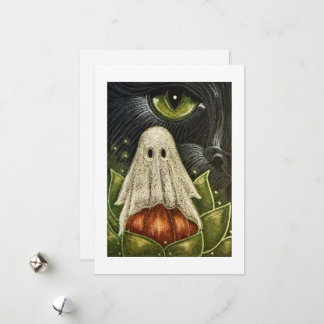 Black Cat with a Ghost Flat Halloween Card