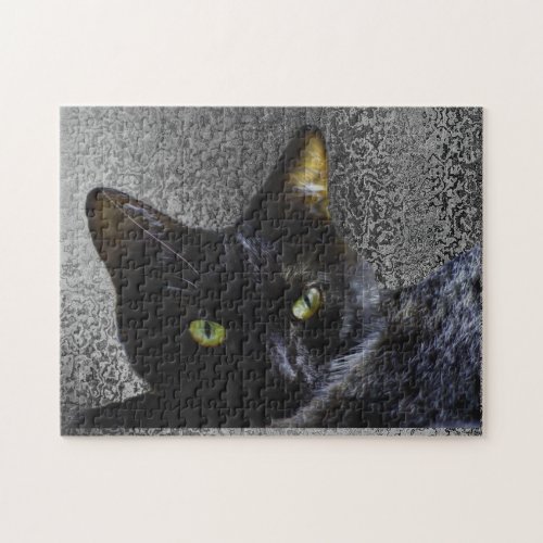 Black Cat with a Gray Pattern Background Puzzle