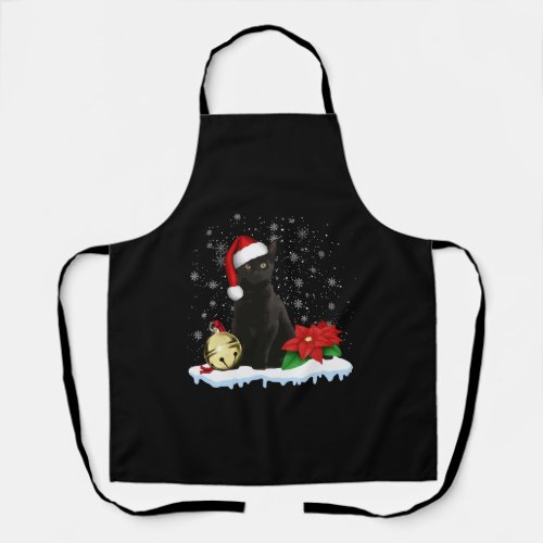 Black Cat With A Santa Hat Christmas Cat Costume Apron