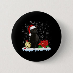 Black Cat With A Santa Hat Christmas Cat Costume Button