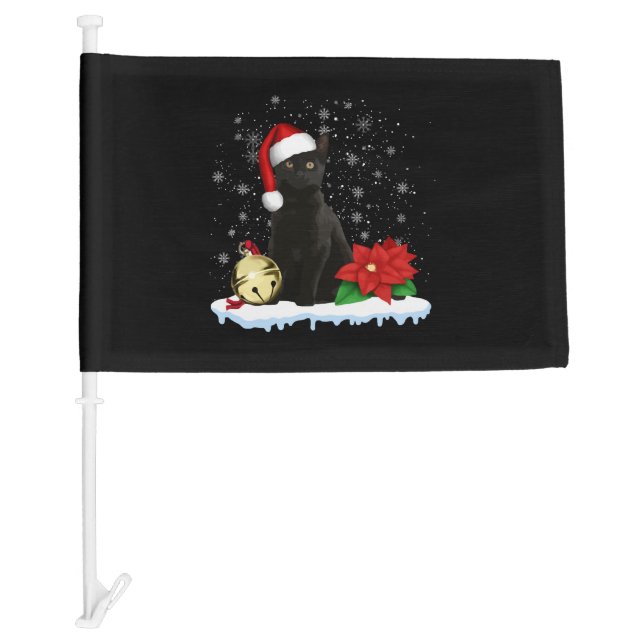Black Cat With A Santa Hat Christmas Cat Costume Car Flag (Front)