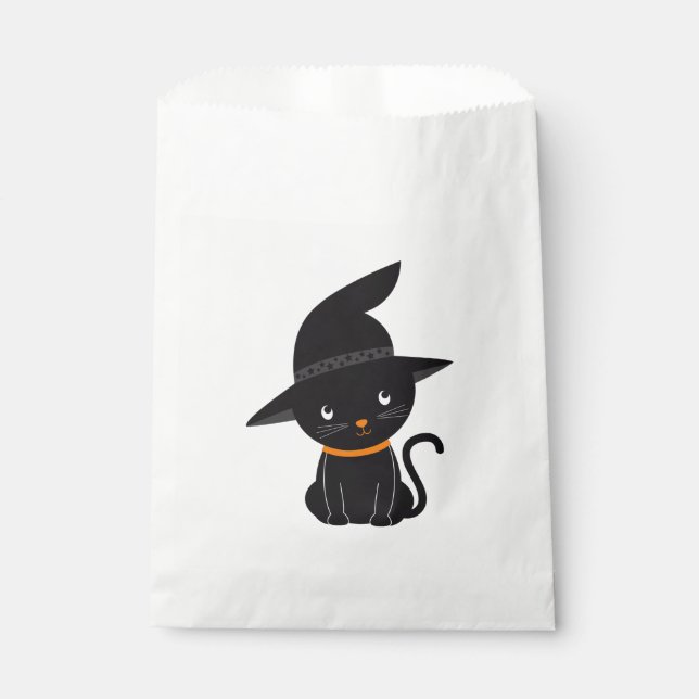 Black Cat With A Witch Hat Halloween Favor Bag (Front)