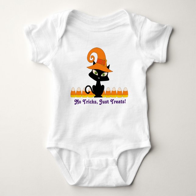 Black Cat With An Orange Hat Baby Bodysuit (Front)