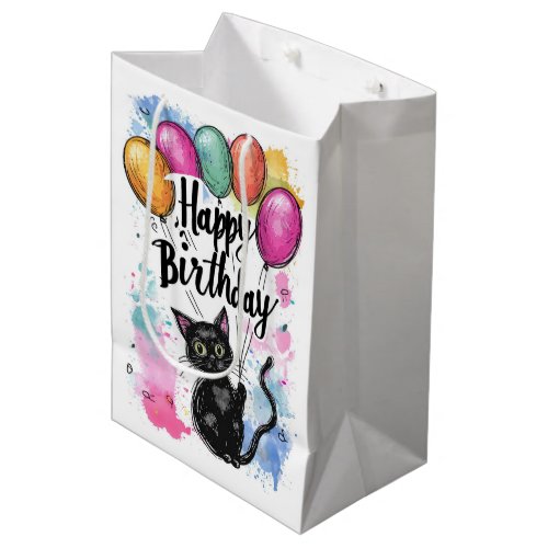 Black Cat with Balloons Medium Gift Bag