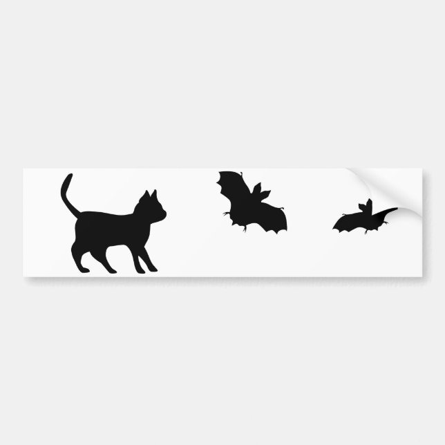 Black Cat with Bat Bumper Sticker (Front)