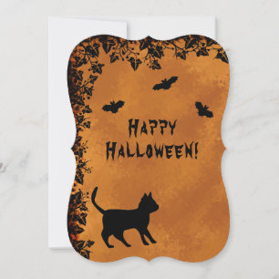Black Cat with Bat , Happy Halloween Invitation