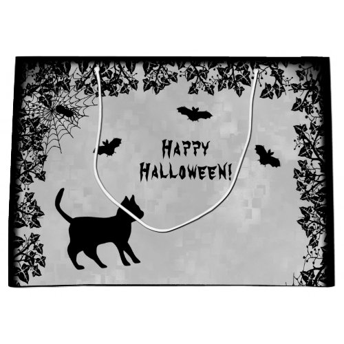 Black Cat with Bat  Happy Halloween Large Gift Bag