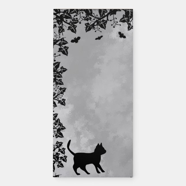 Black Cat with Bat , Happy Halloween! Magnetic Notepad (Front)