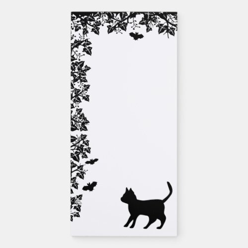 Black Cat with Bat  Happy Halloween Magnetic Notepad