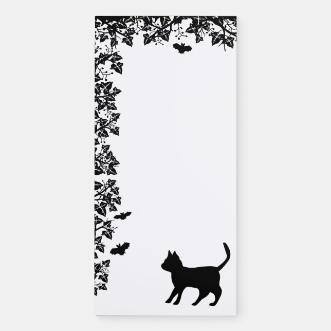 Black Cat with Bat , Happy Halloween! Magnetic Notepad (Front)
