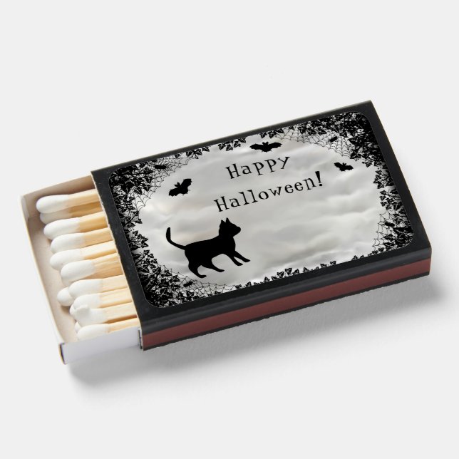 Black Cat with Bat , Happy Halloween! Matchboxes (Front Open)