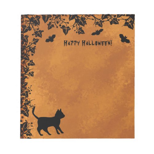 Black Cat with Bat  Happy Halloween Notepad