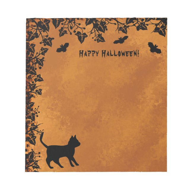 Black Cat with Bat , Happy Halloween Notepad (Front)