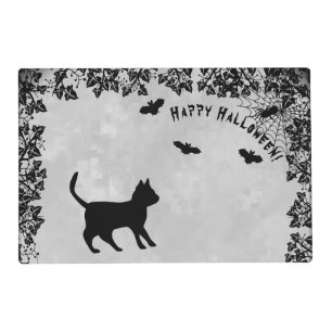 Black Cat with Bat , Happy Halloween Pet Mat
