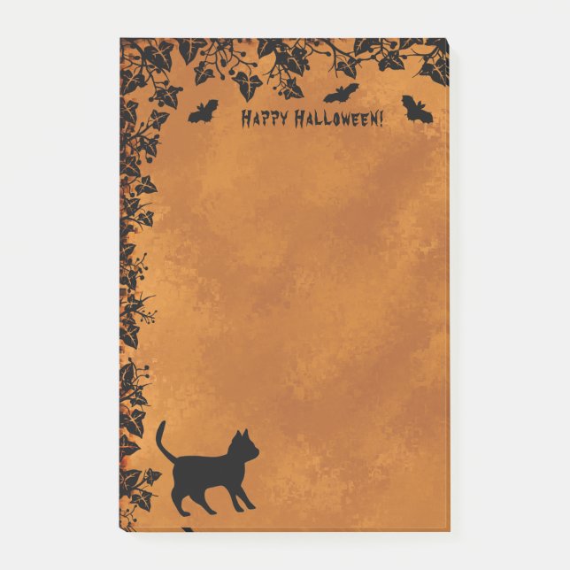 Black Cat with Bat , Happy Halloween Post-it Notes (Front)