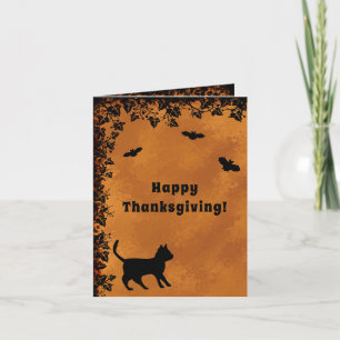 Black Cat with Bat , Happy Thanksgiving Card