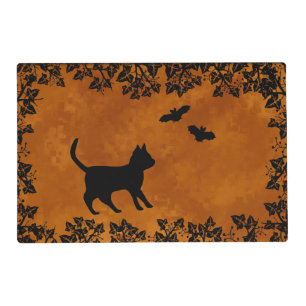 Black Cat with Bat Pet Mat