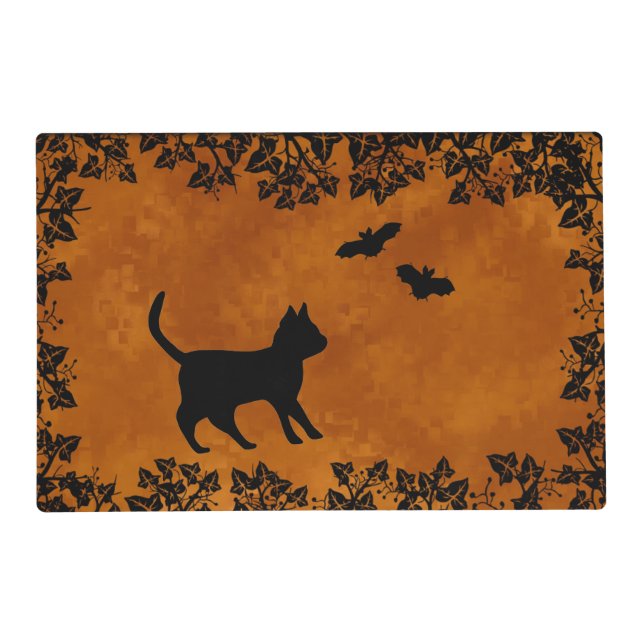 Black Cat with Bat Pet Mat (Front)