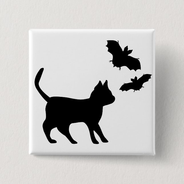 Black Cat with Bat Pinback Button (Front)