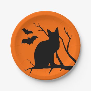Black Cat With Bats Halloween Party Plates